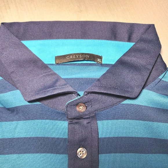 Greyson Polo Shirt Mens XL Blue Striped Short Sleeve Golf Performance NWOT - Picture 5 of 9